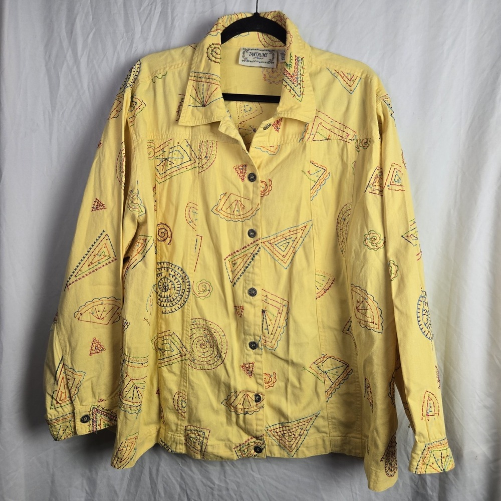 Vintage Tantrums Embroidered Beaded Jacket‎ Yellow Women's 3X Boho Art Coastal